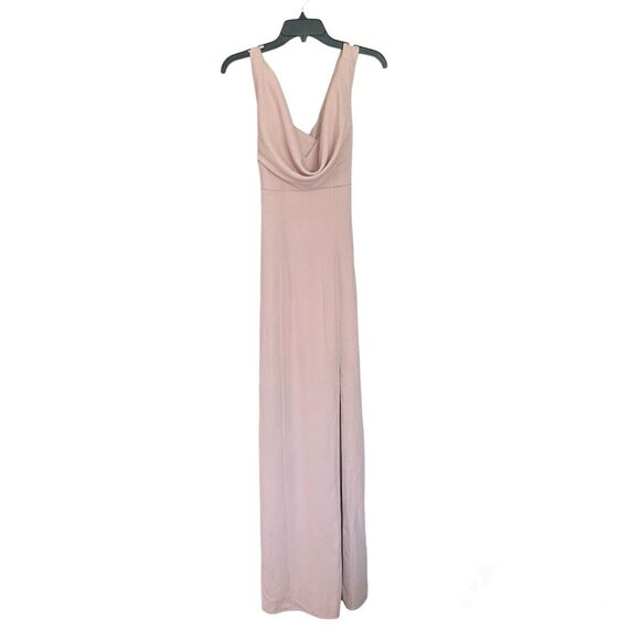 NWT Adrianna Papell Cowl Neck Full Length Formal Dress Women's 0 Pink Slit Crepe - Picture 2 of 8